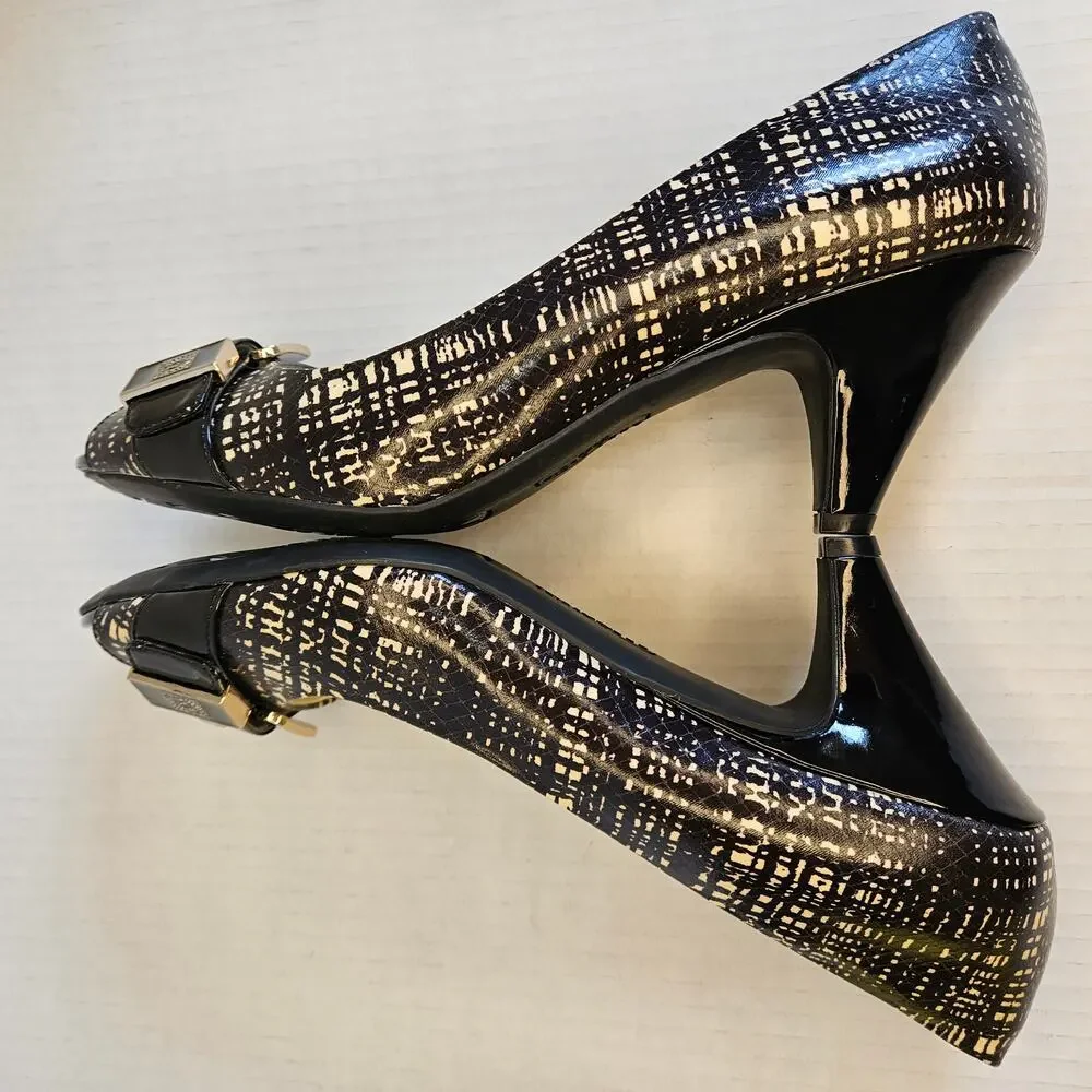 Black/White Plaid Anne Klein iflex Akdane Peep Toe Pumps Size 9.5 M‎